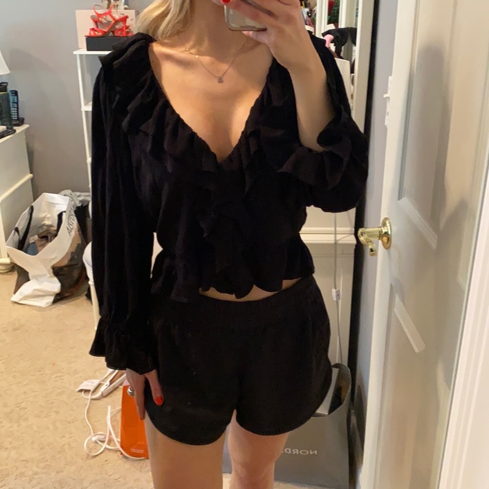 Majorelle Black Ruffle Blouse